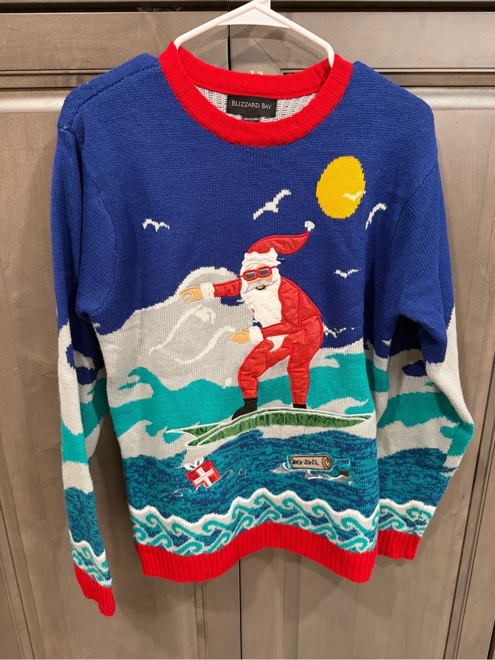 Blizzard Bay funny surfing santa ugly christmas sweater